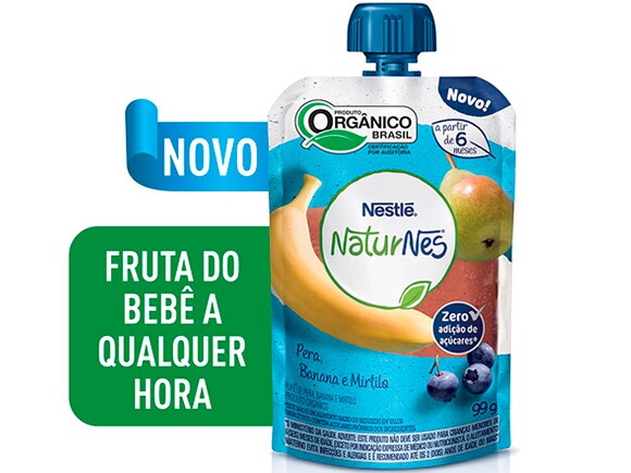 Naturnes Pouch Pera, Banana e Blueberry Orgânica - claim