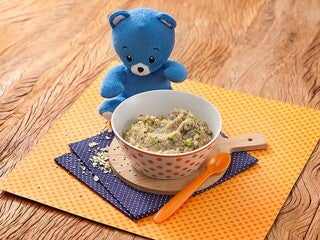 Papinha de Carne com Mandioquinha, Brócolis e Escarola